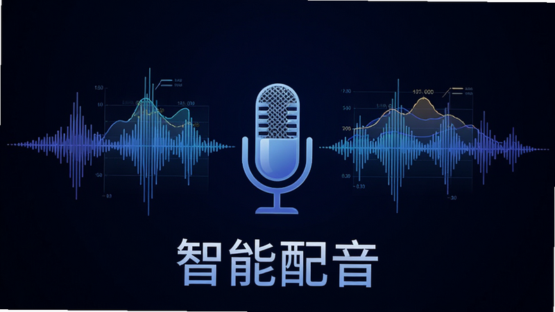 主体为声波波形图与麦克风图标,布局中心对称,背景为深色渐变,排版现代简洁,风格科技感,细节处有频率曲线,画质清晰,干净,无多余元素,文字内容为