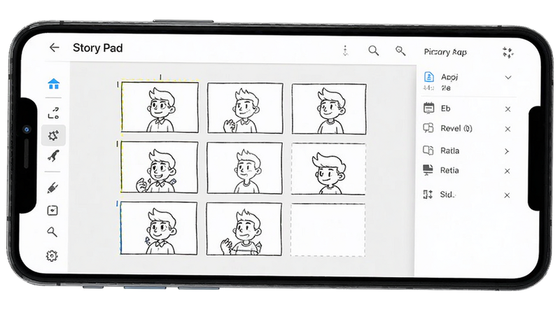 һ����ΪStory Pad�İ�׿Ӧ�ý���չʾ������Ϊ�ֻ���Ļ������������Ϊ��๤�������м仭�������Ҳ�������壬��񼫼��ִ���ϸ�ڷḻ��ʾ�־����Ӻͽ�ɫ���������ʸ��壬�ɾ����޶���Ԫ�أ����֡�Story Pad�������ɼ�