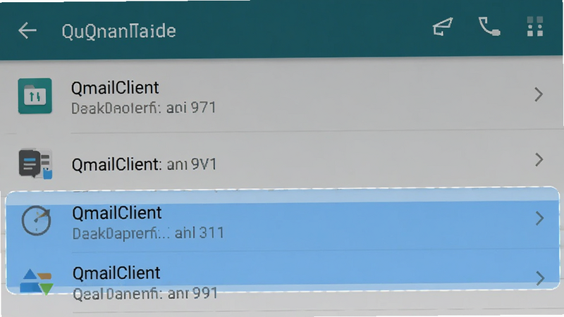 手机设置界面截图风格图,显示应用管理页面,QmailClient权限设置项被高亮,背景为安卓系统默认主题,布局清晰,文字可读,细节准确,画质清晰