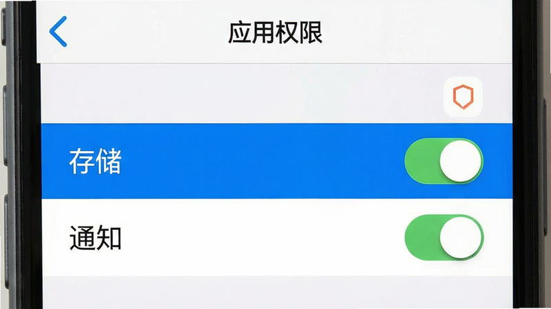 手机设置界面示意图,显示“应用权限”管理页面,高亮显示“存储”和“通知”权限开关,背景简洁,UI元素清晰,高清细节,无杂乱图标