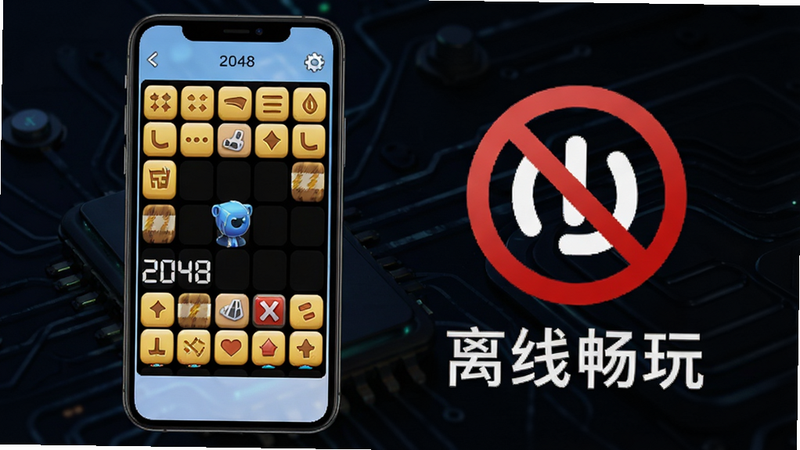 2048���������ģʽʾ��ͼ���ֻ���Ļ��ʾ��Ϸ���棬�Ա���һ����ֹ�źŵ�ͼ�꣬����Ϊ��ɫ�Ƽ��У�ǿ������������������ƽ�⣬����ִ���ϸ�ھ��£������������ɾ����޶���Ԫ�أ��������֡����߳��桱