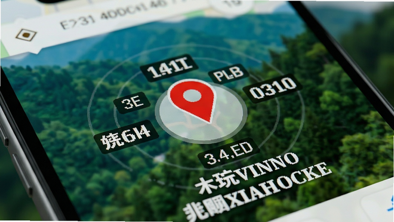 �ֻ�������д����ʾ��ͼ��λ���棬�м���һ����ɫ��λͼ�꣬��Χ�����ž�γ�����ֺ͵�ַ���֣�����ģ����ʾ��ɫɽ�֣�����Ԫ������������Ӵ֣��߶Աȶȣ��Ƽ���ǿ��������������ˮӡ��������Ⱦ