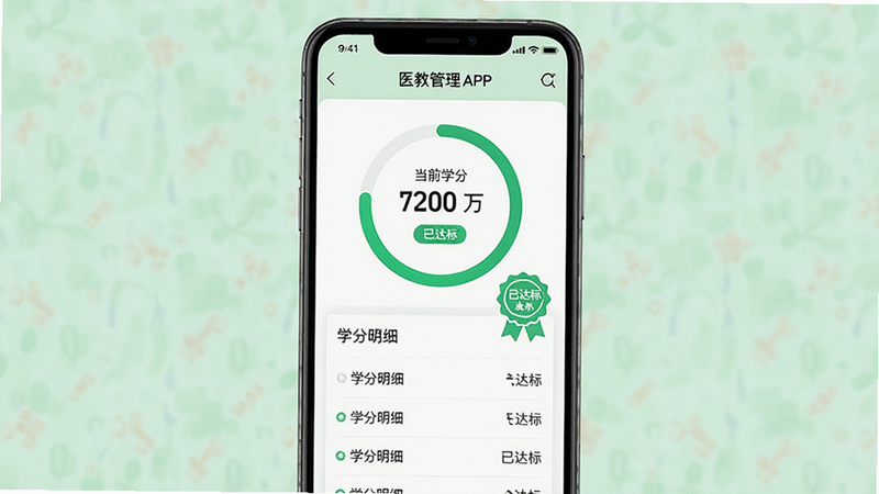 ҽ�̹���APPѧ�ֹ���ҳ�棬����Ϊ�ֻ���Ļ������Ϊ����ɫ����ɫ������������ΪԲ�ν��Ȼ���ʾ��ǰѧ�֣��·�Ϊ��ѧ����ϸ���б����Ű������ˣ����Ϊ����칫���ϸ�ڰ�����ɫ�ġ��Ѵ�ꡱ����ͼ�꣬�����������ɾ����޶���Ԫ��