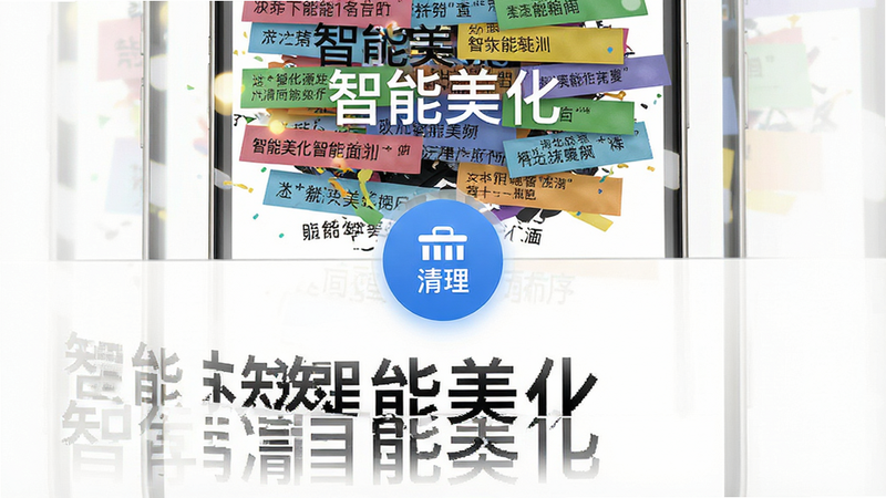 主体为手机界面展示格式清理前后对比,布局为上下结构,上方是杂乱无章的彩色文本块,下方是整洁统一的黑色标准文本,中间有一个明显的