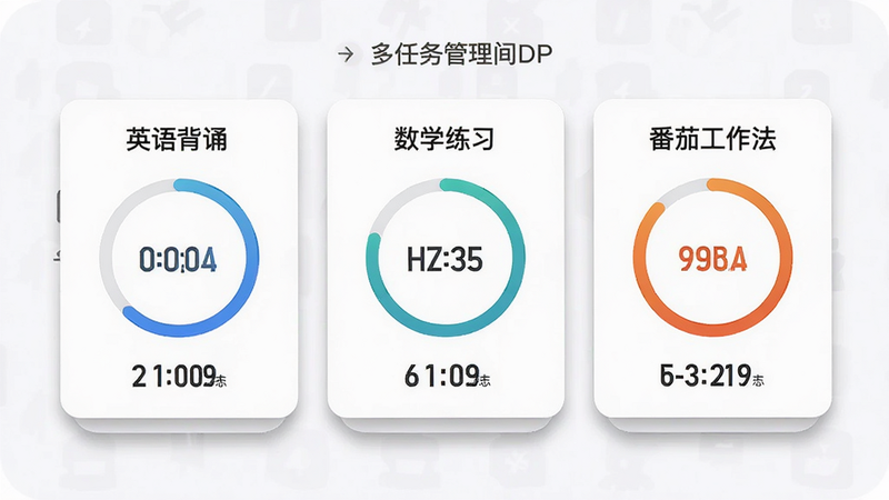 ���ܶ�ʱ��APP�Ķ�����������棬��Ļ�ϲ�����ʾ������ͬ�ļ�ʱ��Ƭ���ֱ���Ϊ