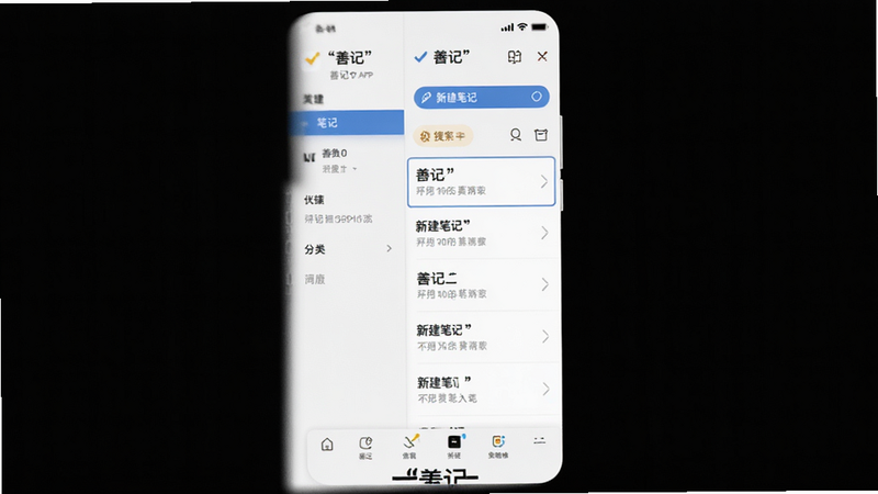 ��������ȫ��չʾ������Ϊ�Ƽ�APP�����棬���ֲ��ü��İ�ɫ�����������ʾ�����������Ҳ�Ϊ�ʼ��б������Ű��������򣬷��Ϊ�ִ���ƽ����ƣ�ϸ�ڴ�չʾ���½��ʼǡ���ť�͸��������򣬻��ʸ��壬�ɾ��޶���Ԫ�أ����ּ����š��Ƽǡ�