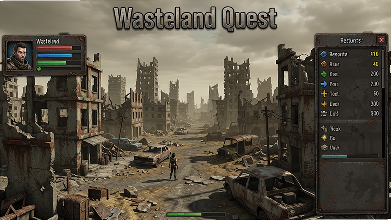 ����Ϊ��Wasteland Quest����Ϸ������ȫ�������ֲ��ú������ʽ�������ʾ��ɫ״̬�����м�չʾ�������з��泡�����Ҳ�Ϊ��Դͳ����壬�Ű�������򣬷��Ϊдʵĩ�շ����磬ϸ�ڷḻ�����ʸ��壬�ɾ��޶���Ԫ�أ�����