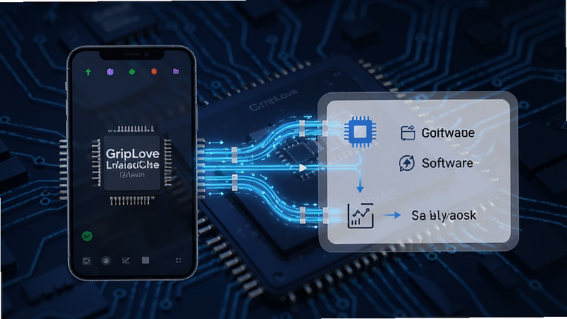 GripLove ����������ʾ��ͼ��չʾ�ֻ�оƬ������ģ�����ӣ���ɫ�����������Ƽ��б�����ǿ���͹������Ч�ܣ�����������������Ԫ��