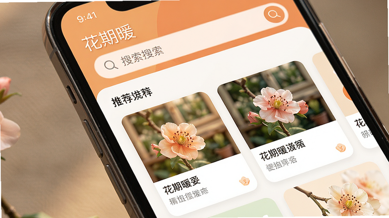 ����Ϊ�ֻ���Ļ��д����ʾ������ů��APP��ҳ���棬��������������Ϊ���������м�Ϊ�Ƽ���Ƭ�����Ű��������򣬷����������������ůɫ��Ϊ����ϸ��չʾ���ֶ������������ʸ��壬�ɾ��޶���Ԫ�أ����֡�����ů�������ɼ�