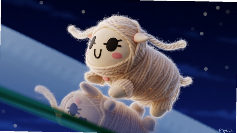 展示 Yarny 在玻璃表面滑动并反射光影的特写镜头,线团呈现半透明质感,背景是深蓝色的夜空。构图聚焦于物理交互细节,风格写实与卡通结合,色彩对比强烈,细节极致,画质 8K 级,干净,无多余元素,文字包含