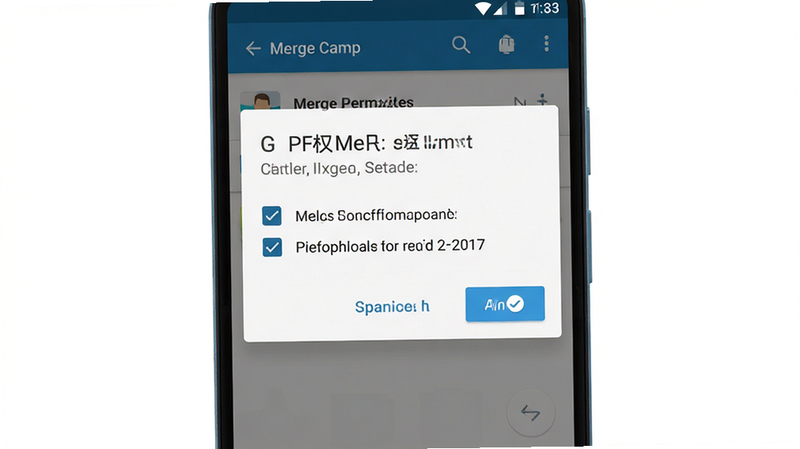 Merge Camp 手机设置权限界面示意图,主体为安卓系统权限弹窗,布局居中,风格系统原生,细节展示勾选框,画质清晰,干净,无多余元素