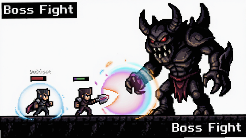 ����ΪVoidpet Dungeon Bossս����������չʾ��ɫ�����Boss���ţ����Ϊ��ɫ�����أ�ϸ�ڰ���������Ч���Σ����ʸ߶Աȶȣ��ɾ��ޱ������������ֱ�ǩ