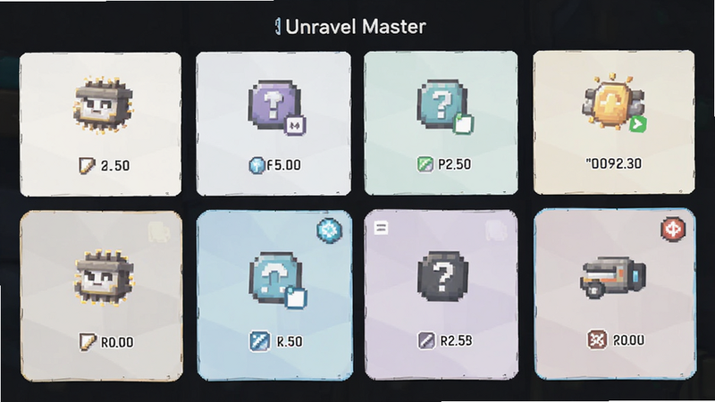 主体为Unravel Master关卡选择界面,布局为网格状,排版整齐,风格为简约清新,细节包含不同难度的图标标识,画质清晰,干净,无多余元素