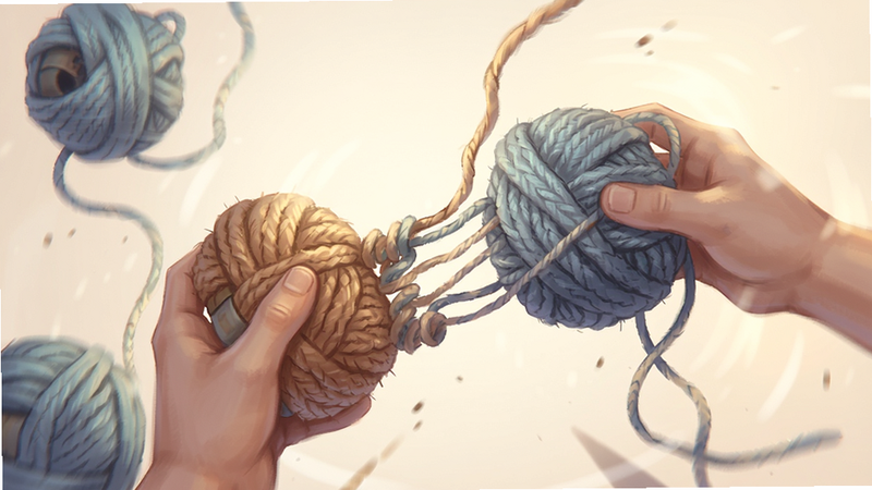 主体为Unravel Master游戏画面,布局展示线团解开瞬间,排版动态感强,风格为柔和手绘,细节包含光影效果与毛线质感,画质超清,干净,无多余元素