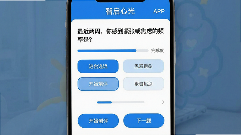 ������������չʾ������Ϊ�������Ĺ⡱APP�Ĳ���ҳ�棬�����Ϸ�Ϊ��Ŀ��������ܣ���е����Ż��ǵ�Ƶ���ǣ������·�Ϊ�ĸ�ѡ�ť��ѡ���������ʾ�����Ϊרҵ���Ѻã���ɫ����ɫ��ϸ�ڴ��н�������ʾ��ɶȣ����֡���ʼ������������һ�⡱��Ŀ�������������������࣬������Ԫ��