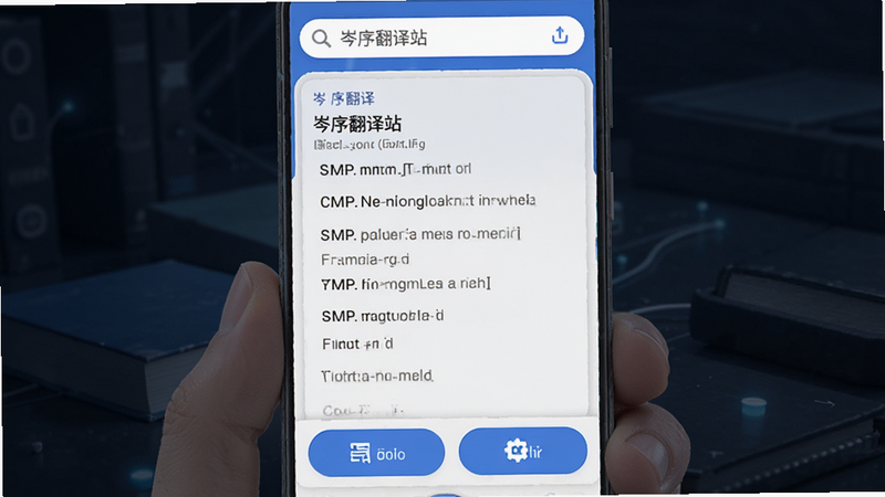 主体为岑序翻译站安卓应用界面,布局清晰,顶部显示搜索栏,中部展示中英对照翻译结果,底部为功能按钮,排版简洁现代,风格科技感强,细节处体现字体清晰无乱码,画质高清,干净,无多余元素,文字包含