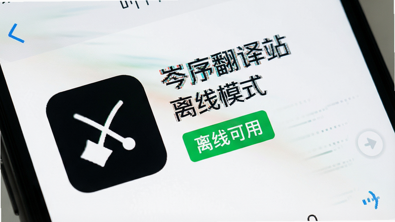 主体为手机离线状态下的翻译界面,布局展示断网图标与绿色“离线可用”标签,排版紧凑,风格简约,细节突出速度感,画质清晰,干净,无多余元素,文字包含
