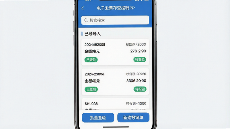 һ�Ÿ��������ֻ������ͼ������Ϊ�����ӷ�Ʊ��鱨����APP��ҳ�����������ִ���������ʾ���������м������Կ�Ƭ��ʽչʾ�ѵ���ĵ��ӷ�Ʊ�б���ÿ�ſ�Ƭ������Ʊ���롢�����ڼ�״̬��ǩ���硰�Ѳ��顱�����������������ײ��������ġ��������顱�͡��½�����������ť������ƽ����ɫ�����������Ͱ�ɫΪ����ϸ�ڷḻ�������������޶���Ԫ�أ��ɾ�������4K�ֱ��ʡ�