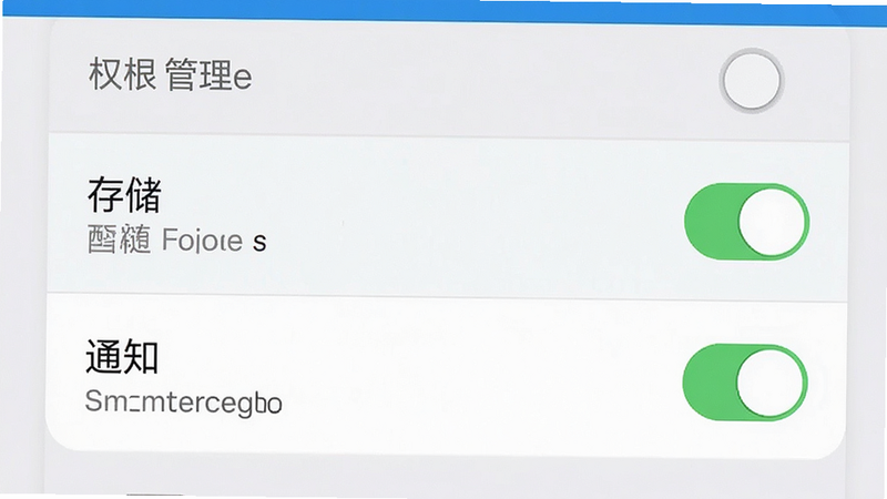 主体为手机设置界面,显示权限管理列表,高亮显示“存储”与“通知”权限开关,布局为列表形式,排版简洁明了,风格为系统原生UI,细节清晰展示开关状态,画质清晰,干净背景