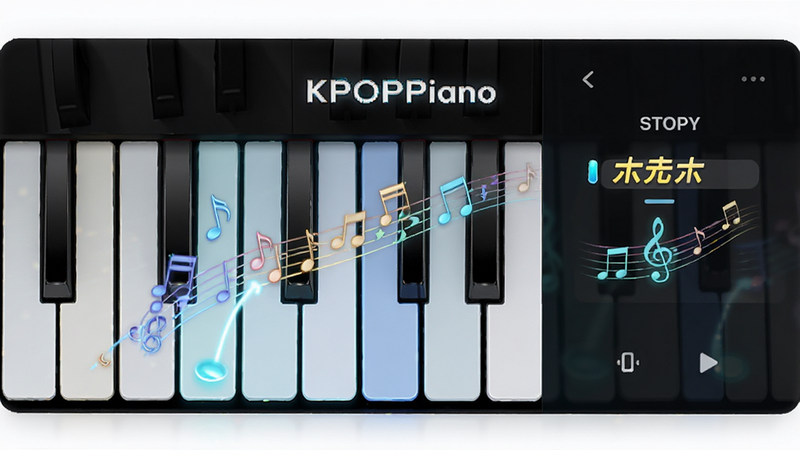 ����ΪKPOPPianoӦ�õĸ߱������չʾͼ�����������������ʾ���ټ��������Ҳ���ʾ��Ϸ�÷������������Ű����룬����ִ���Լ��ϸ�ڰ���������ټ��붯̬�����켣�����ʸ��壬�ɾ��޶���Ԫ�أ�����