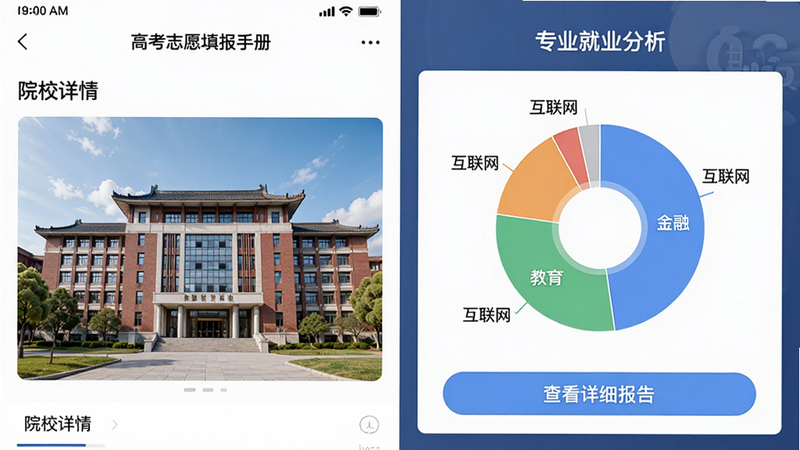���߿�־Ը��ֲᡱAPP�ڵġ�ԺУ���顱ҳ�棬���ΪѧУ����ͼƬ���Ҳ�Ϊ��רҵ��ҵ��������ͼ����ʾ�����������ڡ�������ռ�ȣ��·��С��鿴��ϸ���桱��ť�����רҵ������