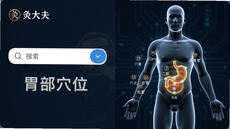 ����Ϊ���Ĵ��APPѨλ�������棬�������Ϊ�������Ҳ�Ϊ����3Dģ�ͣ�������ʾθ������Ѩλ���Ű���ֱ�ۣ����Ƽ�������ҽ��ϣ�ϸ��չʾѨλ��������ƣ������������޶���Ԫ�أ����֡�θ��Ѩλ���������ɾ�