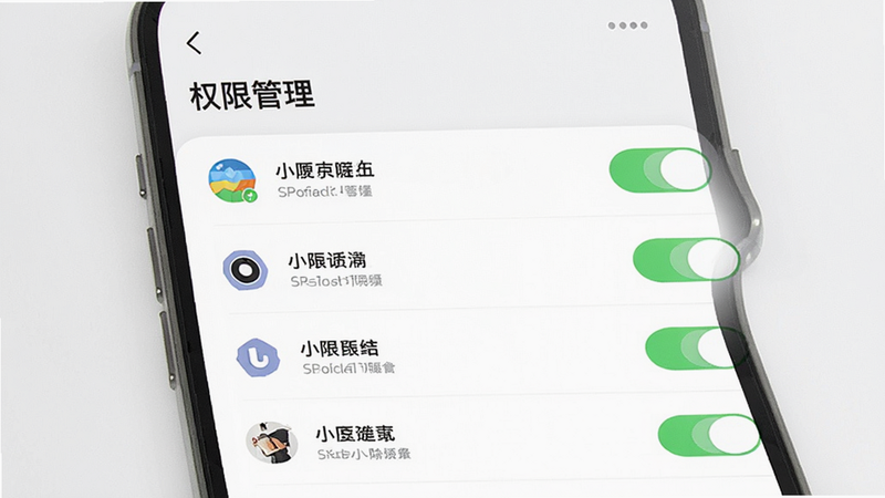 主体为“主题商店”APP的权限设置界面,布局为列表形式,展示各项权限开关,排版清晰,风格为简洁白色背景,细节显示权限图标与状态,画质高清,干净,无多余元素,文字