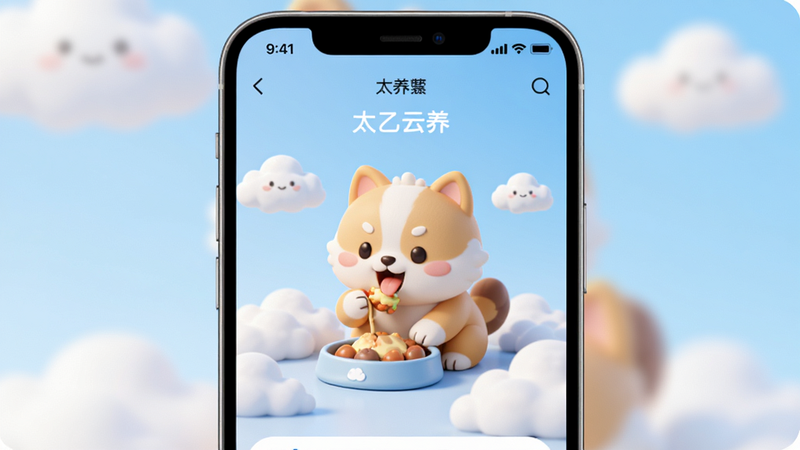 ����Ϊһ�����������ֻ�����Ļ��ʾ��̫��������APP���棬������һֻ�ɰ���3D��ͨ�������ڽ�ʳ����Χ��������͵��ƶ�Ԫ�أ�����Ϊǳ��ɫ���䣬���־��У��Ű��࣬�������������ϸ�ڷḻ�����ʸ��壬�ɾ����޶���Ԫ��