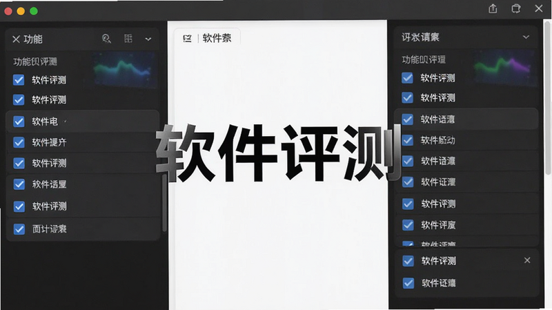 主体为软件对比界面,布局为左右分栏,排版对比鲜明,风格专业,细节包含功能勾选框,画质清晰,文字显示“软件评测”
