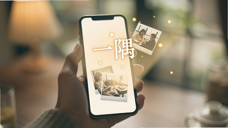 概念图,一只手握着手机,手机屏幕散发出柔和的光芒,光芒中浮现出文字“一隅”和生活碎片,背景虚化,营造温馨治愈氛围,高清摄影风格