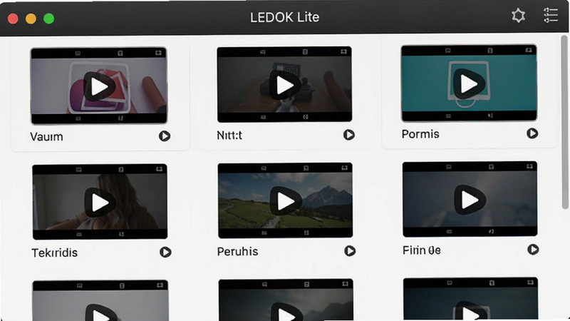 LEDOK Lite 文件管理界面预览,主体为视频文件列表,布局为网格视图,每个文件显示缩略图与名称,风格简洁,细节包括播放按钮图标,画质清晰,干净无多余元素