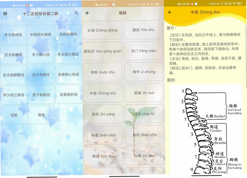 灵杏源 安卓版 界面预览 体质测试 穴位按摩