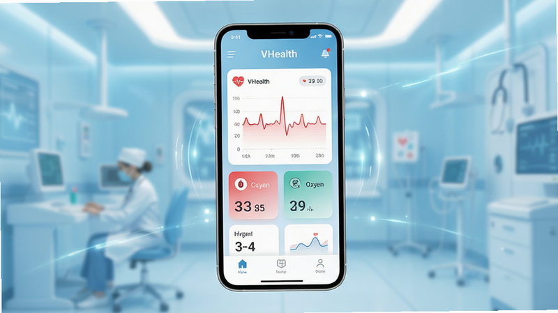 VHealth app����ȫ��չʾ���ֻ���Ļ������ʾ���������Ǳ��̣�����Ϊ��͵�ǳ��ɫҽ�ƿƼ������������������ߡ�Ѫ����ֵ��Ƭ�������������࣬����ִ���Լ��ϸ�ڴ���΢���Ĺ�Ч��׺�����ʸ��壬�޶���Ԫ�أ�������ʾ