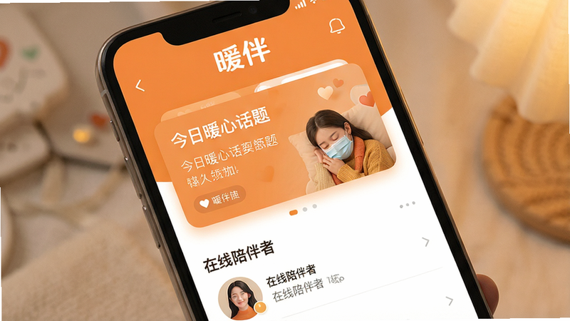 һ����ܰ��͵��ֻ�����չʾͼ�������ǡ�ů�顱APP������Ļ������ɫ��Ϊů��ɫ���ɫ���䣬���ּ��������������ʾ��ů�顱Logo���м��ǡ�����ů�Ļ��⡱��Ƭ���·��ǡ���������ߡ��б�������ƽ����ϸ�ھ��£����ʸ��壬�ɾ��޶���Ԫ�أ����������ɼ�