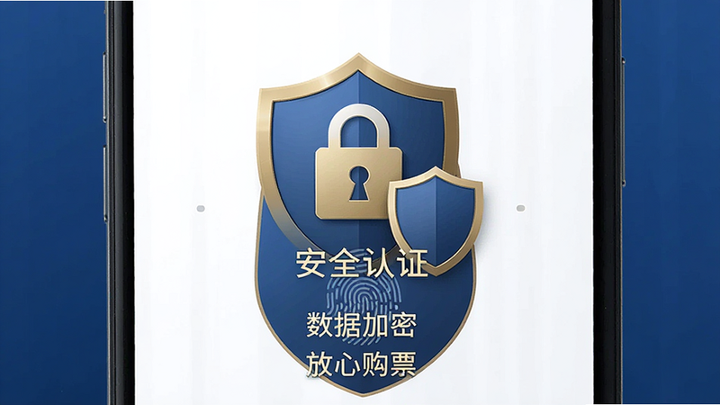 主体为手机界面展示安全锁图标与盾牌元素,布局中心对称,排版稳重,风格商务蓝金配色,细节显示指纹识别图案,画质清晰,干净,无多余元素,文字包含
