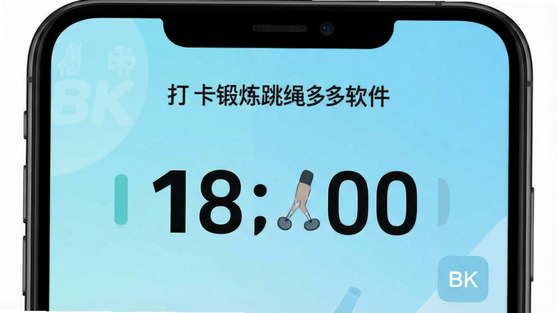 一张展示手机界面截图的高清图片,主体为“打卡锻炼跳绳多多软件”的APP启动页或主界面,布局简洁,中央显示大号数字计数器,背景为清新的浅蓝色渐变,顶部有软件名称文字,整体风格扁平化,细节清晰,画质8K,干净无多余元素