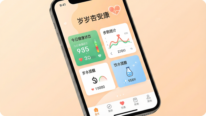 ����Ϊ�ֻ���Ļչʾ�������Ӱ�����APP��ҳ���棬����Ϊ��͵ĵ���ɫ���䣬������ʾӦ�����ơ������Ӱ��������м���������չʾ�����ս���״̬����������ͳ�ơ��͡���ˮ���ѡ��������Ĺ��ܿ�Ƭ���ײ�Ϊ�����������岼�����������Ű�����������Լ�ִ���ϸ�ڴ����ֽ�������������ʸ��壬�ɾ����޶���Ԫ��