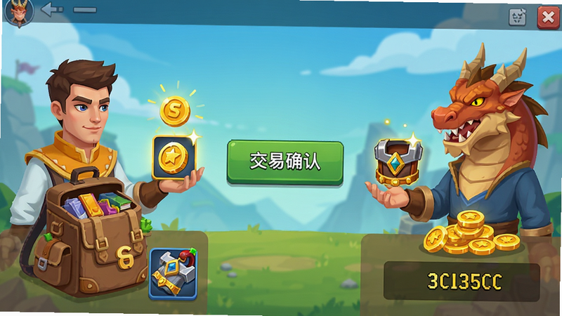 ���壺��������Ϸ�ڽ���ϵͳ���棬չʾ������ҽ�ɫ����潻�׽����װ�������֣��Գƹ�ͼ��������չʾ�������Ҳ����չʾ�������Ű棺�м���ʾ����ȷ�ϰ�ť����񣺱�ƽ��UI��ƣ�ɫ��������ϸ�ڣ�����������⣬װ��ͼ�꾫�£����ʣ����壬�ɾ����޶���Ԫ�أ�������