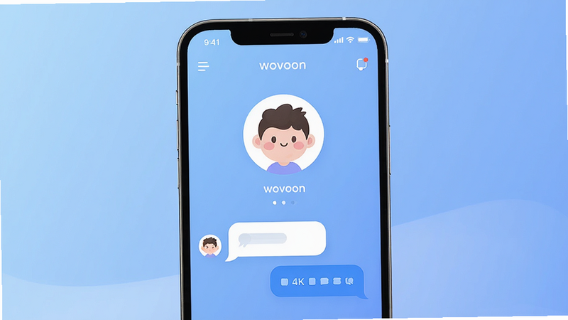 һ�Ÿ����ֻ�����չʾͼ������Ϊ wovoon Ӧ�õ������棬����Ϊ��͵Ľ�����ɫ��������һ���ɰ��Ŀ�ͨ����ͷ���·���ʾ�ŶԻ����ݣ����־��жԳƣ��Ű����������Ϊ��ƽ���ִ���ƣ�ϸ�ڰ������µ�ͼ������������������� 4k ���壬�ɾ����޶���Ԫ��