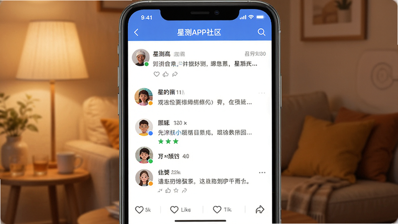 �ǲ�APP����ҳ�棬չʾ�û����ۺ͵��޽��棬ͷ����죬������ܰ�������罻��Χ�����壬�ɾ����޶���Ԫ��
