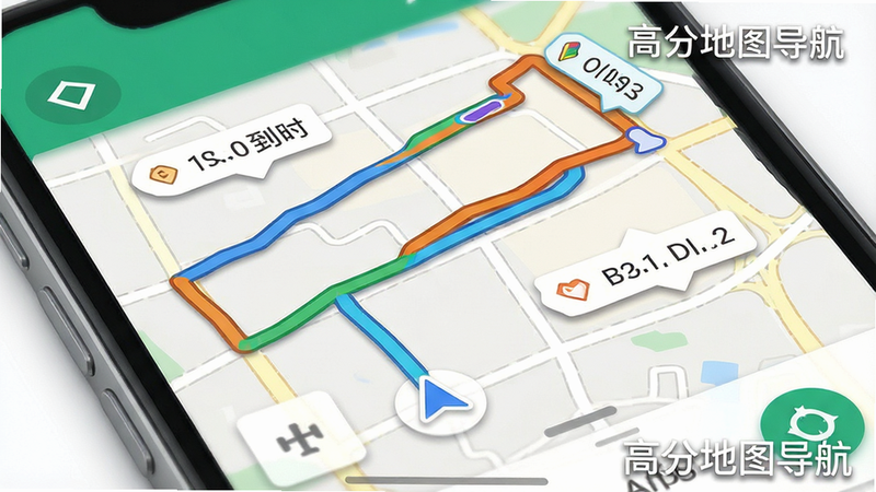 ����Ϊ�߷ֵ�ͼ����App��·�߹滮���棬��ʾ������ͬ��ɫ��·�߹켣���Ա���Ԥ�Ƶ���ʱ���ǩ�����ֽ��պ���������ƽ����ƣ�ϸ�ڴ�����Ӱ��������У����ʾ�ϸ���ɾ����ڵ�������'�߷ֵ�ͼ����'��Ϊˮӡ