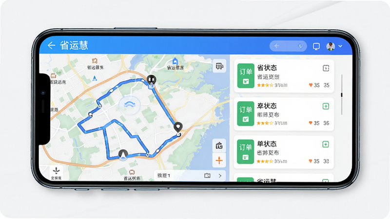 ����дʵ���չʾһ����Ϊ'ʡ�˻�'�İ�׿APP����ȫ��������Ϊ�ֻ���Ļ�������ʾ��ͼ�����켣���Ҳ��б�չʾ����״̬��Ƭ����������ɫ������д��'ʡ�˻�'�������������Ű����࣬����ִ�����ϸ�ڷḻ������4k���ɾ����޶���Ԫ��