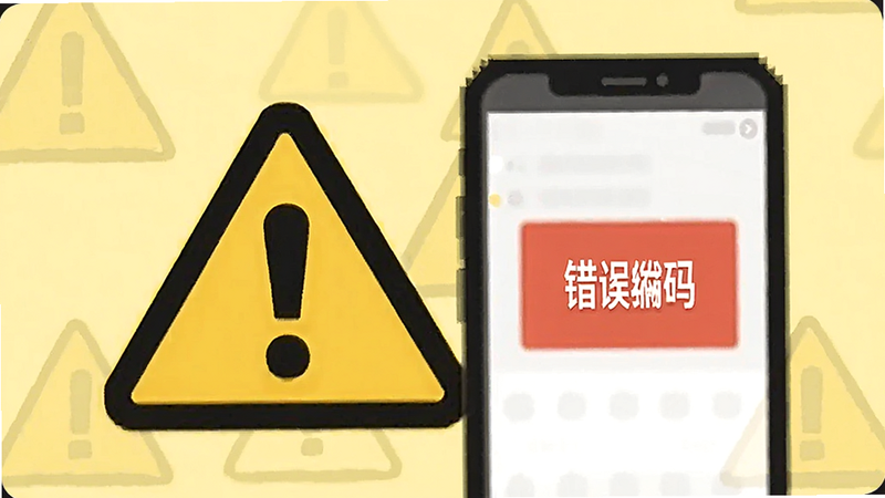 一个警示标志图标,旁边是手机屏幕显示错误代码的示意图,背景为浅黄色,体现“避坑”与“注意事项”的主题,风格简洁明了,无其他干扰元素,画质清晰