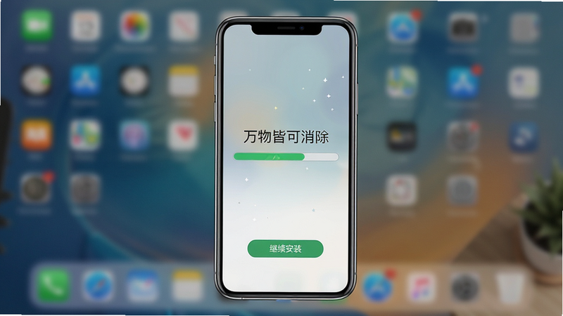 主体为手机应用安装界面示意图,布局为竖屏手机模型,屏幕中央显示