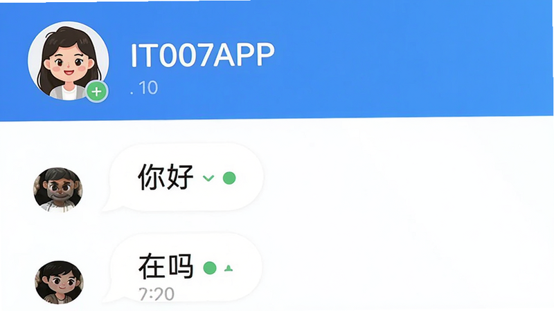 ����ΪIT007APP��������棬����Ϊ���½ṹ���Ϸ�Ϊ�Է�ͷ�����ǳƣ��·�Ϊ��Ϣ���ݣ�����Ѻ����У�ϸ����ʾ��Ϣ����״̬��ʱ��������ʸ��壬�ɾ����޶���Ԫ�أ�����'���'��'����'�����ɼ�