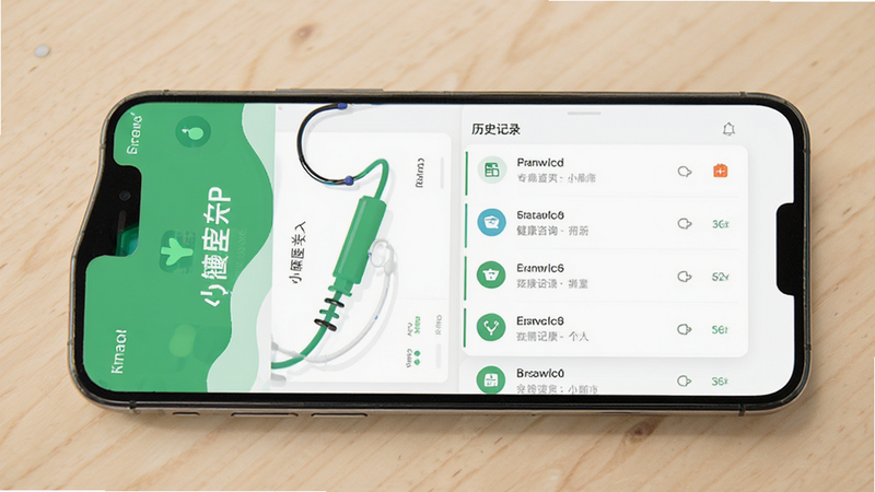 ����ΪС��ҽAPP����ȫ������������չʾ��ҳ������ѯ�������ʷ��¼�б����Ű���ñ�ƽ����ƣ�������¼�Լ��ϸ�ڰ�����ɫ��ɫ�����ɫ��ƬʽUI�����ʸ��壬�ɾ����޶���Ԫ��