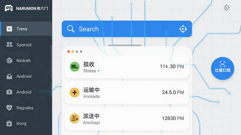 ��������ΪNARUMON�����Ű�׿��Ӧ�ý��棬���ñ�ƽ����Ʒ�񣬱���Ϊǳ��ɫ���񲼾֡�������ʾһ����Ŀ����ɫ�������·��ǰ����б�������״̬ͼ�꣨�������ա������С������У���Ԥ�Ƶ���ʱ�䡣����в�����˵����Ҳ�������������ɨ�谴ť������ɫ�������������Ƽ���ǿ���޶���װ��Ԫ�أ�����ʸ����񣬸ɾ����䡣