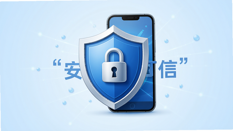 盾牌图标与手机结合,象征安全防护,背景为淡蓝色渐变,主体为安全概念图,布局中心突出盾牌,排版简洁,风格为信任感设计,细节展示锁形元素,画质高清,干净,无多余元素,文字“安全可信”加引号