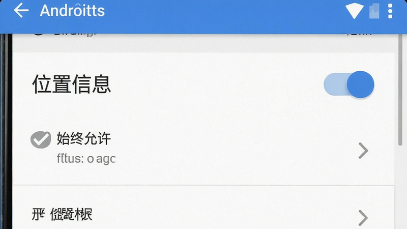 生成一张手机设置权限界面示意图,主体为安卓系统设置页面,布局聚焦于‘位置信息’开关,排版简洁,风格系统原生UI,细节展示‘始终允许’选项被勾选,画质清晰,干净,无多余元素