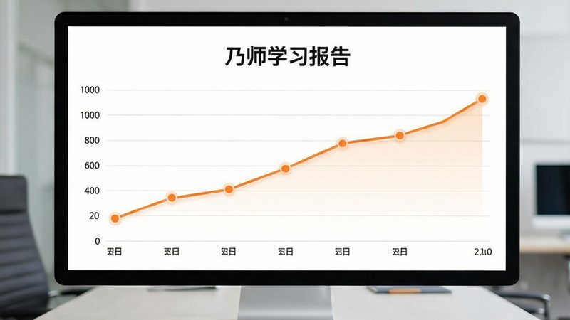 数据可视化图表,显示用户学习进度的折线图,背景为白色简洁界面,顶部有“乃师学习报告”标题,图表线条为橙色,数据点清晰可见,整体排版整齐,专业商务风格,高清